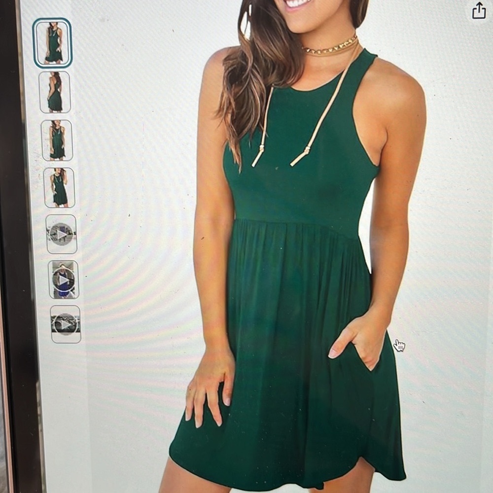 Casual summer sleeveless sundress w/pockets! Dark Green, S